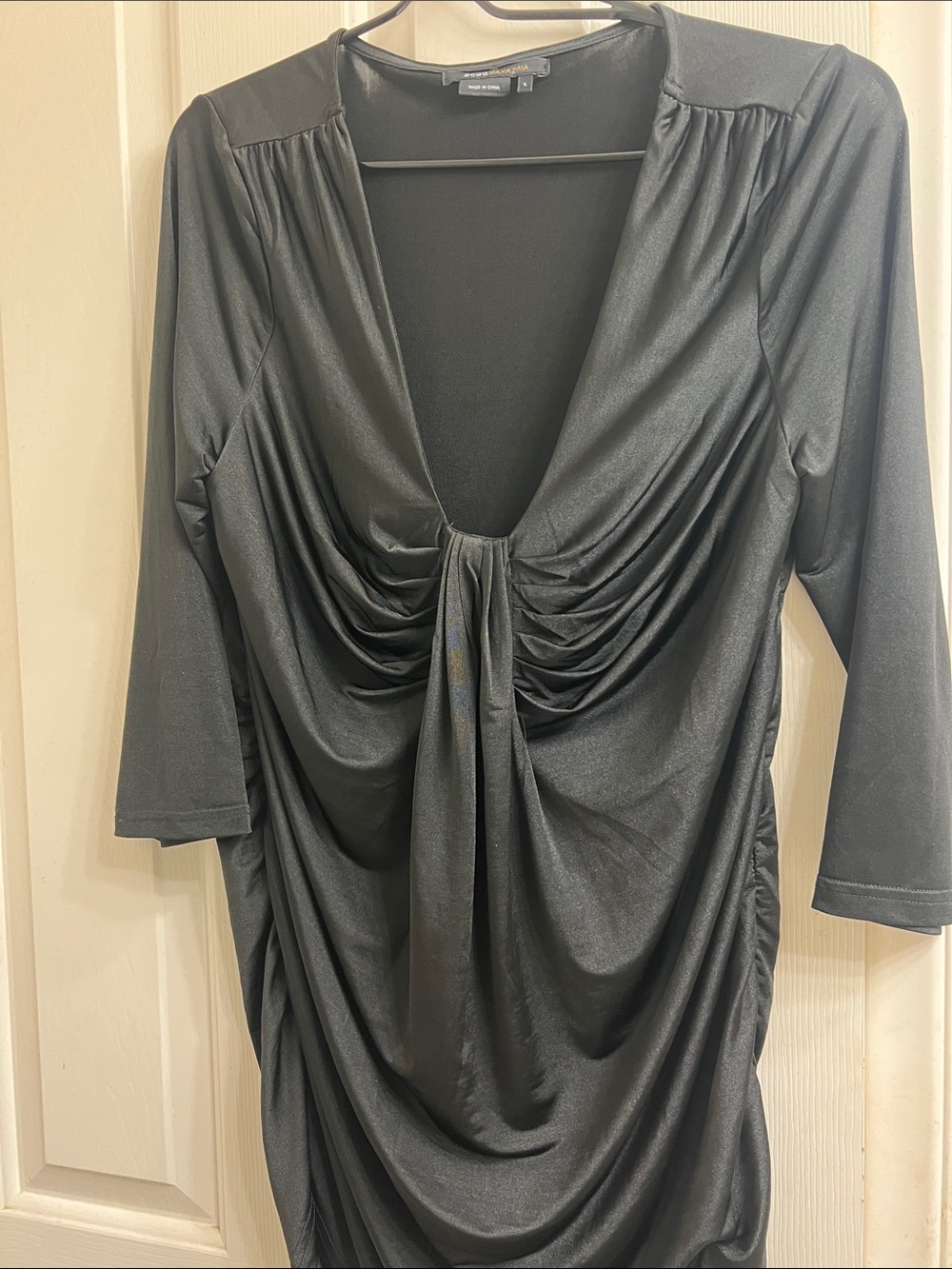 Black Draped V-Neck Women’s Dress
